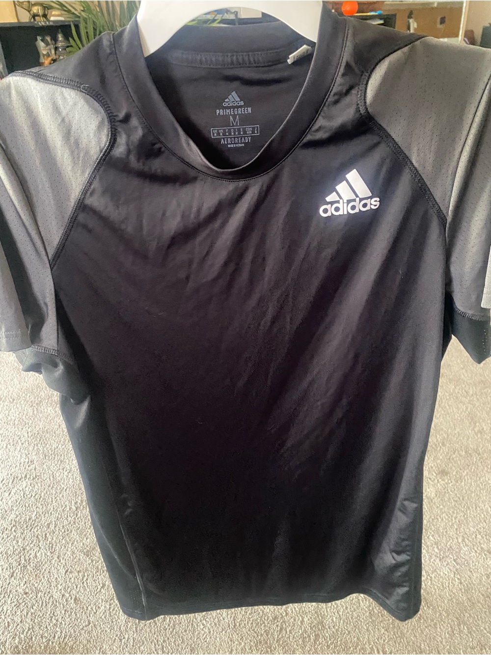 adidas Black Short-Sleeve Performance Tee with Gray Sleeves